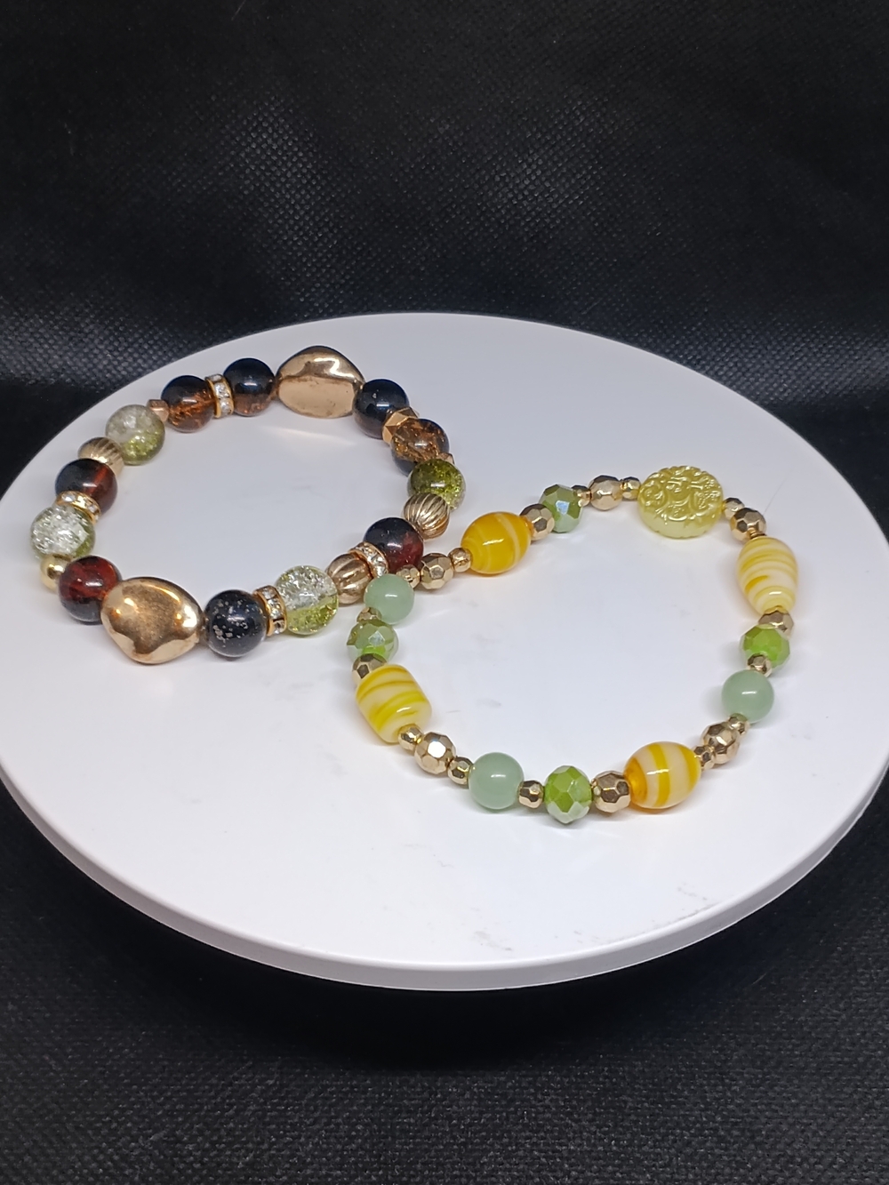 Handmade Yellow & Green Beaded Stretch Bracelet Set